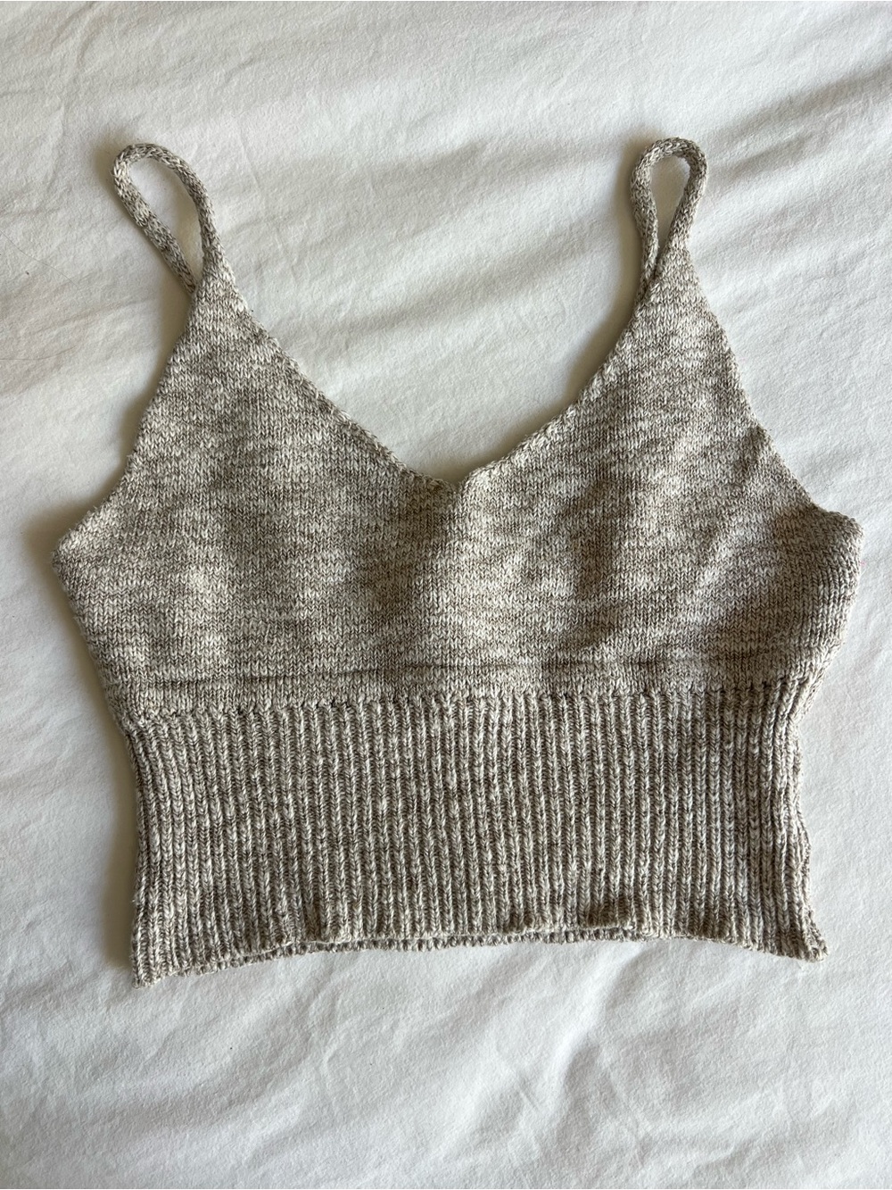 Neutral Knit Cropped Cami Top - Beige